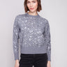 Heather grey sweater featuring a drop shoulder design with sparkling sequins by Charlie B.