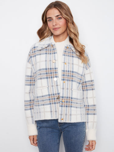 Timeless plaid pattern with a modern twist, featuring a neat shirt collar by Charlie B.