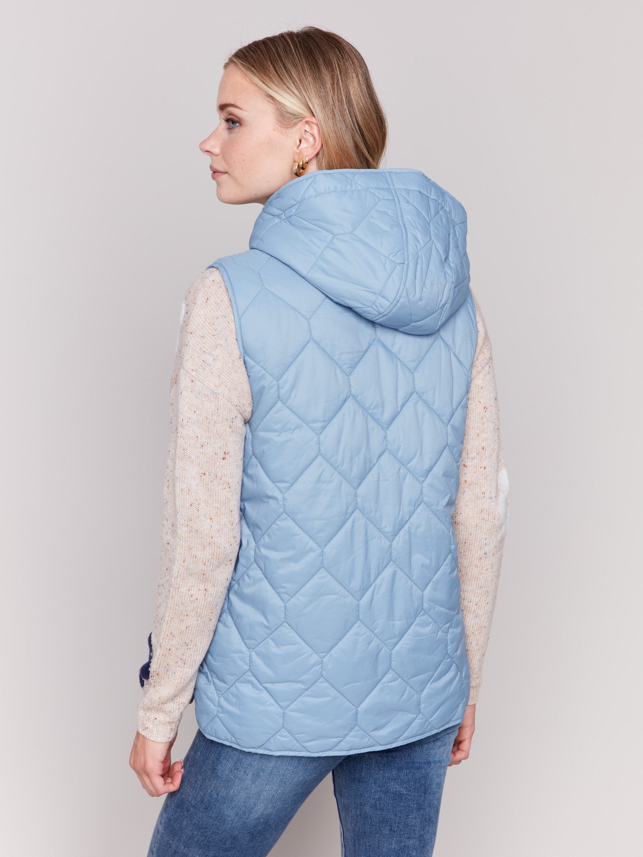 Short Quilted Puffer Vest with Hood Frost