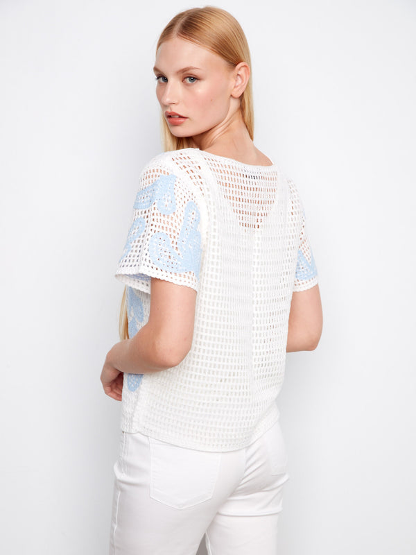 Chandail en crochet à manches courtes - Blanc