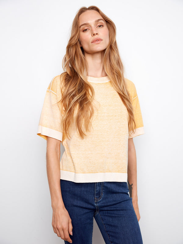 Short Sleeve Reverse Print Sweater - Sunshine