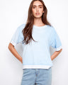 Blue sweater made of 100% cotton with a relaxed fit and reverse print, perfect for casual wear by Charlie B.