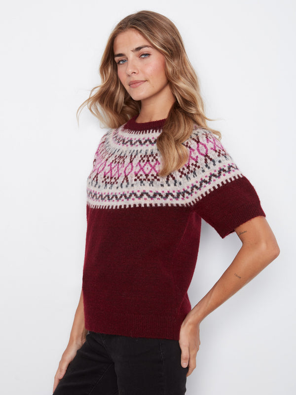 Short Sleeve Ski Sweater - Berry