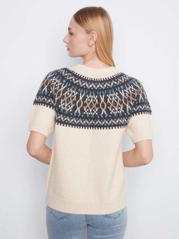 Short Sleeve Ski Sweater - Ecru