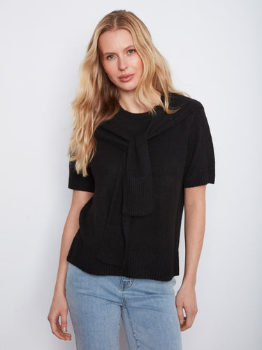 Classic black sweater showcasing a refined crew neckline style by Charlie B.