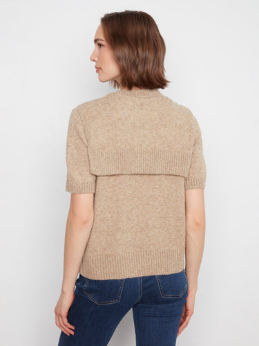 The crew neckline complements the attached sweater design, creating a sophisticated ensemble. By Charlie B.