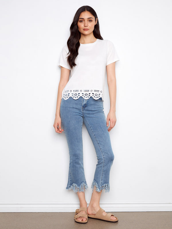 T-shirt à manches courtes avec broderie à l’ourlet - Blanc
