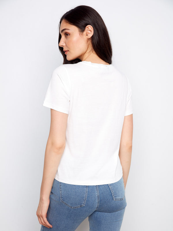 T-shirt à manches courtes avec broderie à l’ourlet - Blanc