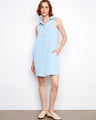 Light blue sleeveless dress featuring a classic shirt collar and knee length design, perfect for casual outings by Charlie B.