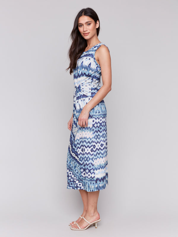 100% cotton sleeveless dress with a unique abstract pattern by Charlie B.