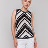 Crochet top with a crew neckline, showcasing diagonal stripes by Charlie B.