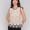 Crew neckline crochet top in natural hue by Charlie B.