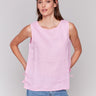 Linen blend top with a crew neckline, perfect for casual outings by Charlie B.