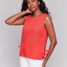 Linen blend top with crew neckline, showcasing a timeless style by Charlie B.
