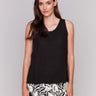 Black linen top with crew neckline by Charlie B.