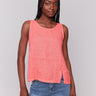 Watermelon linen top featuring a sleek crew neckline by Charlie B.