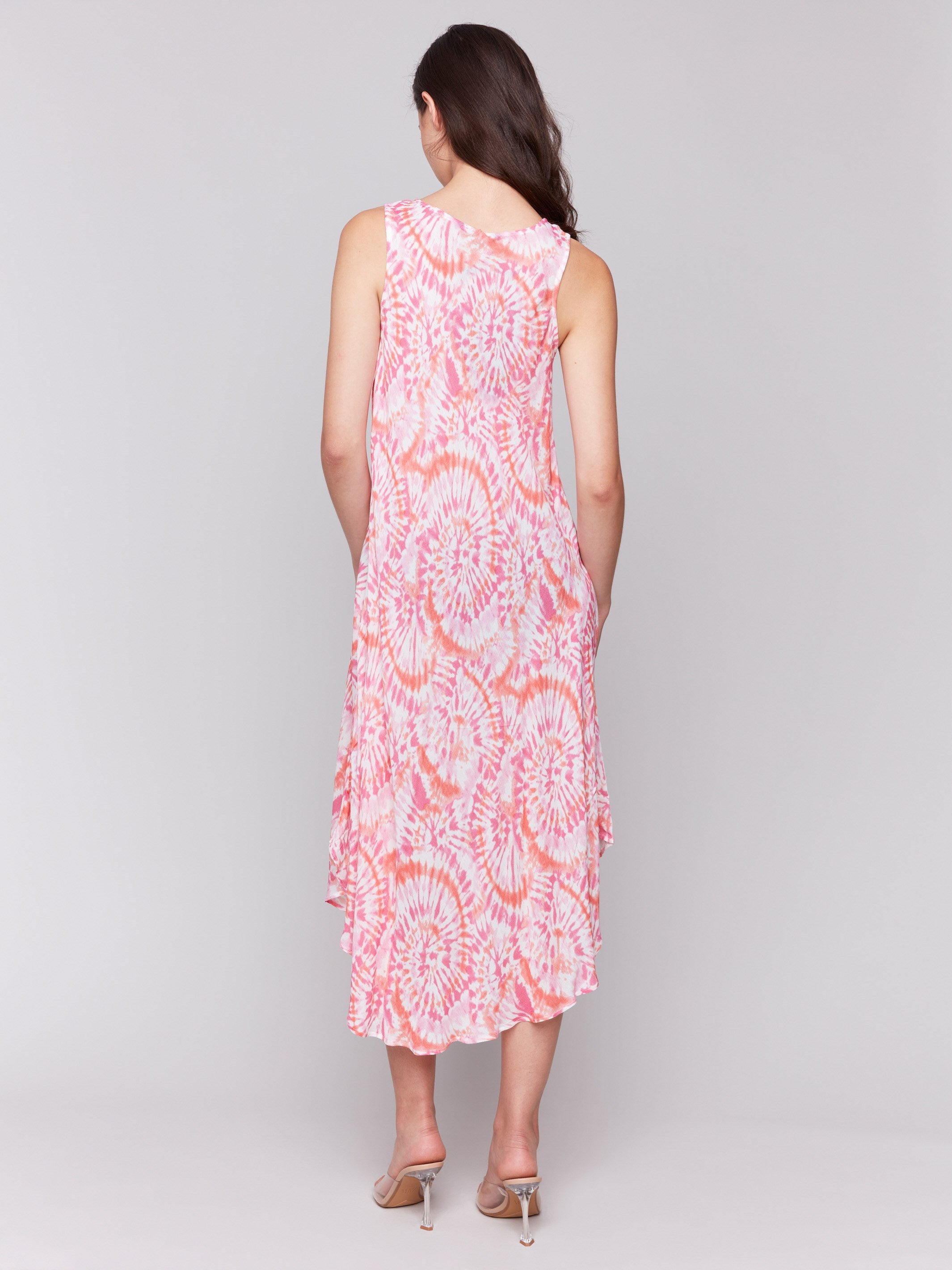 Dress with a rounded hem and round neckline in papaya tie-dye by Charlie B.