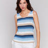 Blue striped crochet top with a round neckline by Charlie B.