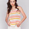 Round neckline crochet top in guava by Charlie B.