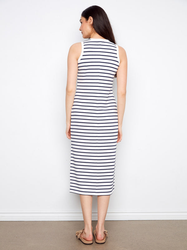 Sleeveless Striped Scuba Dress - Denim
