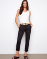Black slim-fit pants with cropped length and a stylish belt, made from stretch twill fabric by Charlie B.