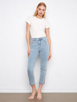 These jeans feature a slim fit, enhancing the silhouette with a modern touch. Perfect for versatile styling by Charlie B.
