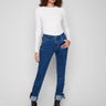 Indigo jeans in stretch denim with a slim fit and stylish velvet bow trim, perfect for any occasion by Charlie B.