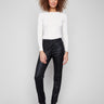 Black pants with a slim fit and ankle-length cut in stretch twill fabric by Charlie B.