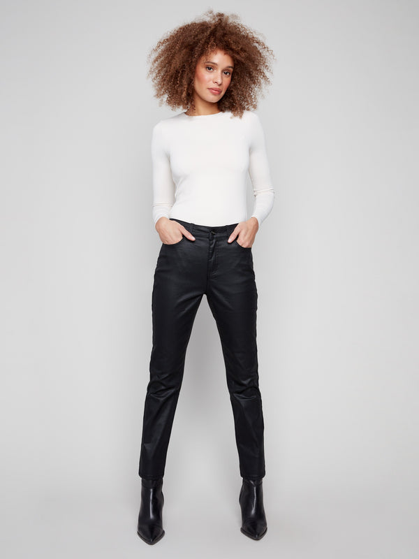 Chic black pants featuring a five-pocket design and regular rise for versatile styling by Charlie B.