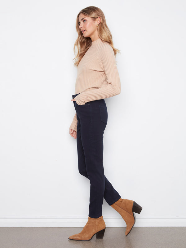 Pantalon en sergé à jambe étroite - Marine
