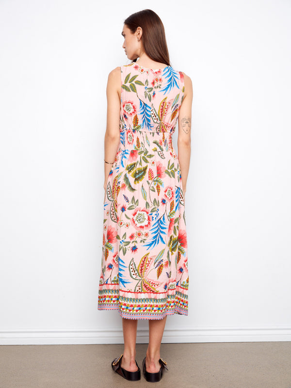 Smocked Printed Viscose Dress - Gardenia