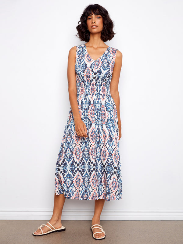 Smocked Printed Viscose Dress - Nomad
