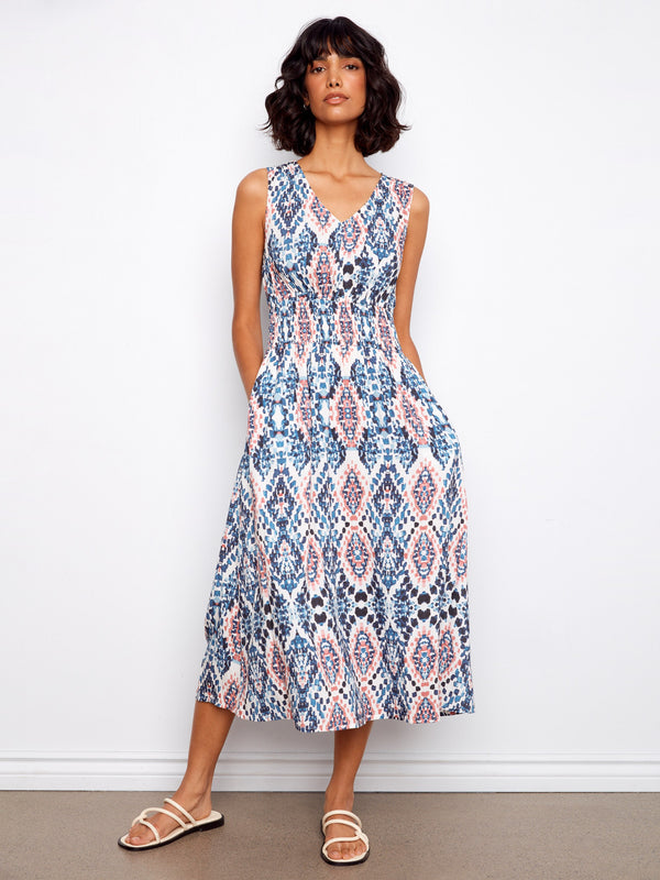 Smocked Printed Viscose Dress - Nomad
