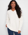 Ecru soft boucle sweater showcasing a relaxed fit with a V-neck and drop shoulder design, perfect for casual wear by Charlie B.