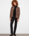 Leopard print jacket with a cozy soft fuzzy knit, featuring patch pockets and button closure. Styled by Charlie B.