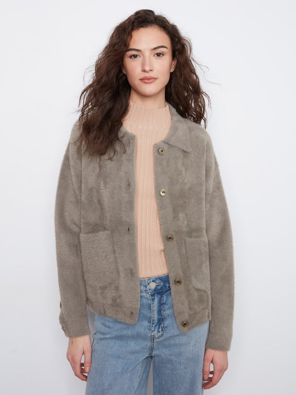 Veste en tricot jacquard doux - Verveine