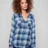 Blue plaid blouse featuring a classic shirt collar for a timeless look by Charlie B.