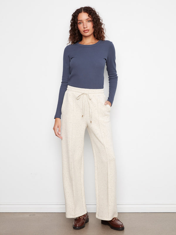 Pantalon jogger à jambe large en scuba doux - Biscuit