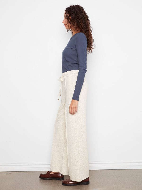 Pantalon jogger à jambe large en scuba doux - Biscuit