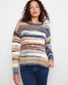 Striped sweater with a cozy crew neckline in earthy hues, featuring space dye fabric for a unique look by Charlie B.