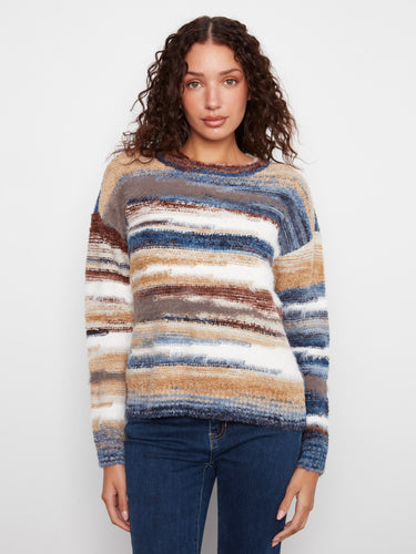 Stylish striped sweater with long sleeves and a classic crew neckline, ideal for layering by Charlie B.