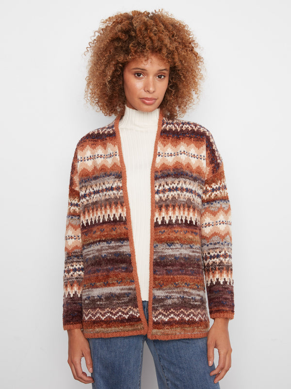 Cardigan jacquard chiné - Raisin
