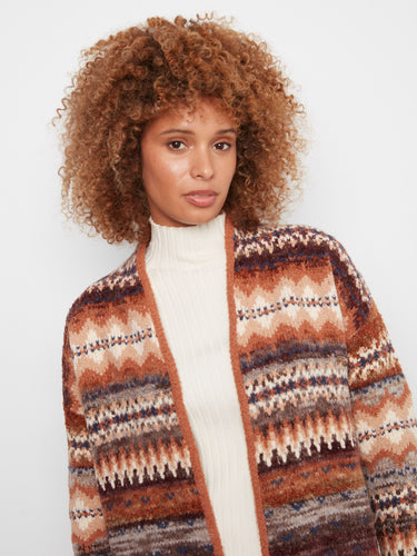 Elegant long sleeve cardigan in rich earthy tones, ideal for layering during cooler seasons. By Charlie B.
