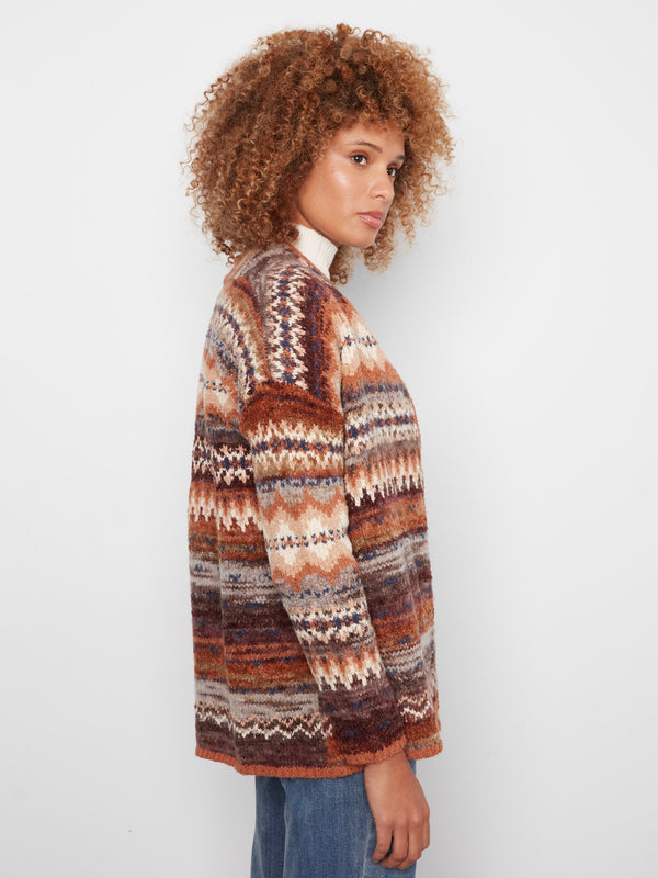 Cardigan jacquard chiné - Raisin