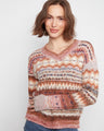 Sweater with a cozy V-neckline and charming space dye pattern by Charlie B.