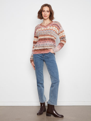 Relaxed fit sweater with earthy geometric patterns for a casual look by Charlie B.