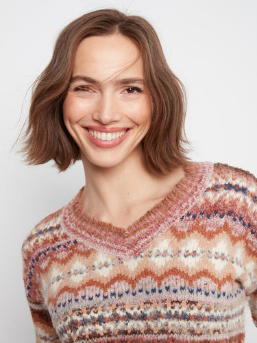 Drop shoulders enhance the casual appeal of this space dye sweater by Charlie B.