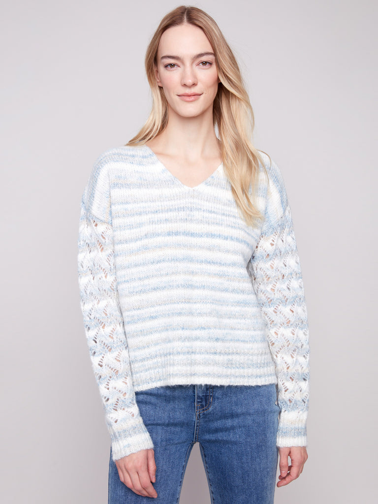 Space Dye V-Neck Sweater - Iris