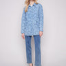 Denim jacket with a stylish shirt collar, featuring a star quilted pattern and snap button details by Charlie B.
