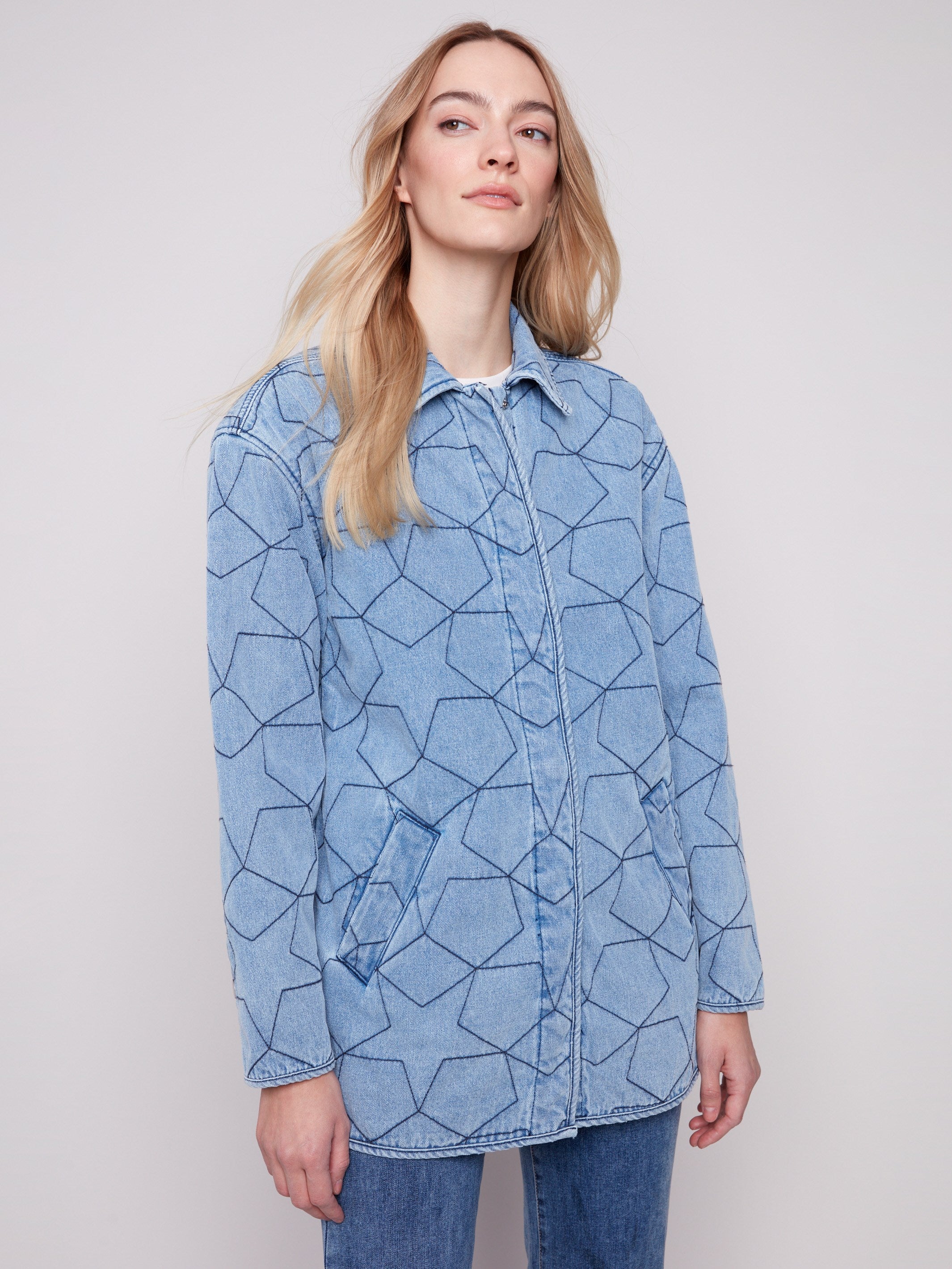 Quilted denim jacket with two welt pockets, offering both style and practicality by Charlie B.